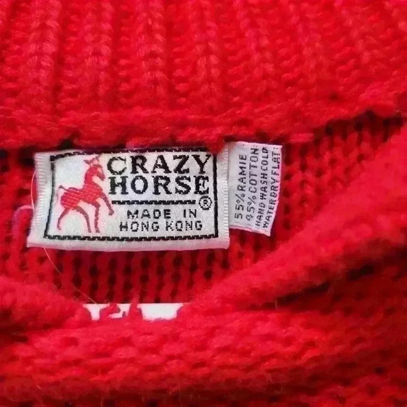VTG Crazy Horse Red Knit Sweater sz Lg - Picture 5 of 7